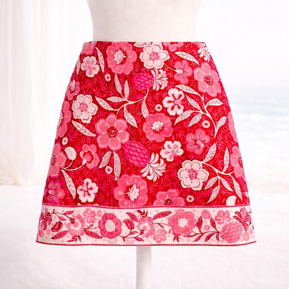 Talbots Canvas A-Line Skirt Size 12 Floral Paradise Red Pink Lined Spring - Picture 2 of 4